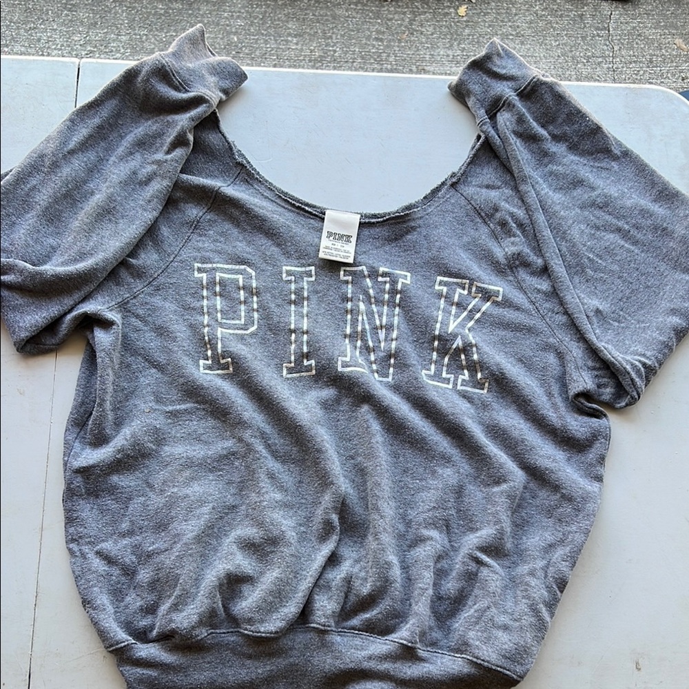 PINK Victoria's Secret Gray Oversized Short Sleeve Hoodie